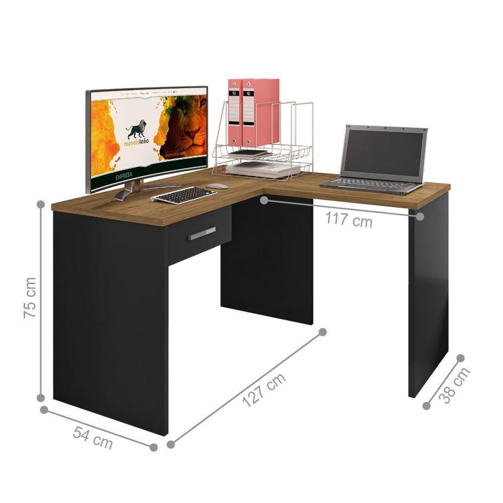 Mesa Em L Com Gaveta Nikola Preto Trama Freijó - 4