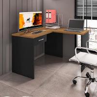 Mesa Em L Com Gaveta Nikola Preto Trama Freijó - 1