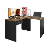 Mesa Em L Com Gaveta Nikola Preto Trama Freijó - 5