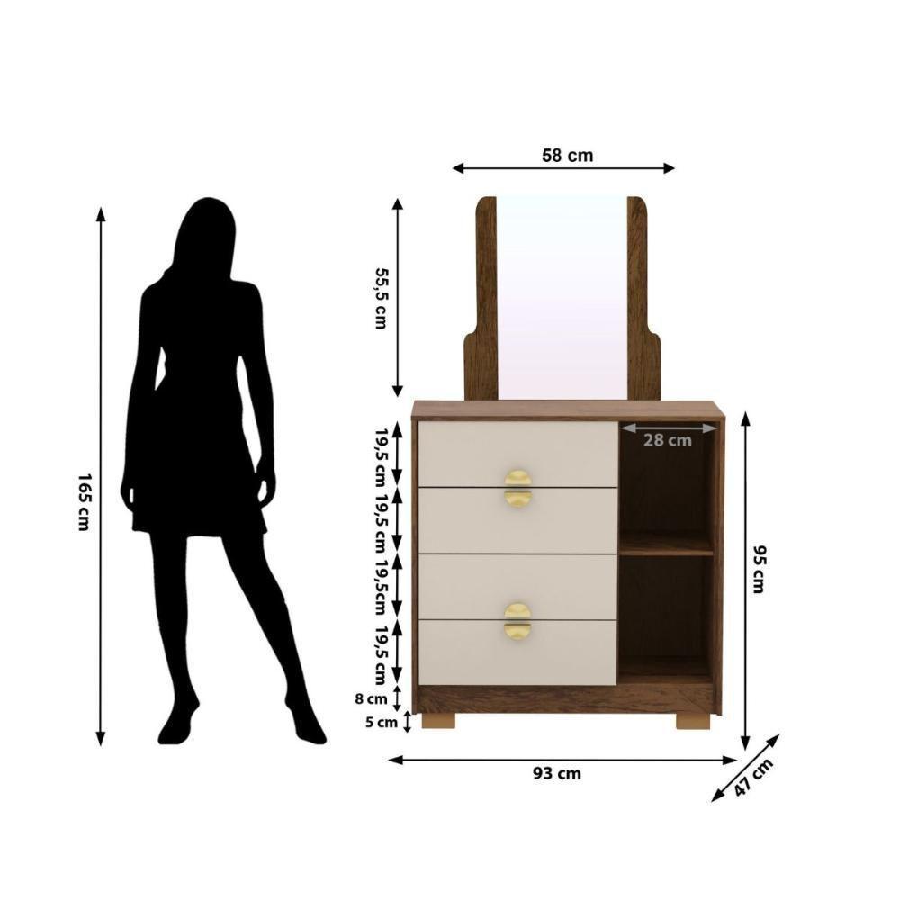 Cômoda Sapateira 4 Gavetas Espelho Paraguai Imbuia Fendi - 3