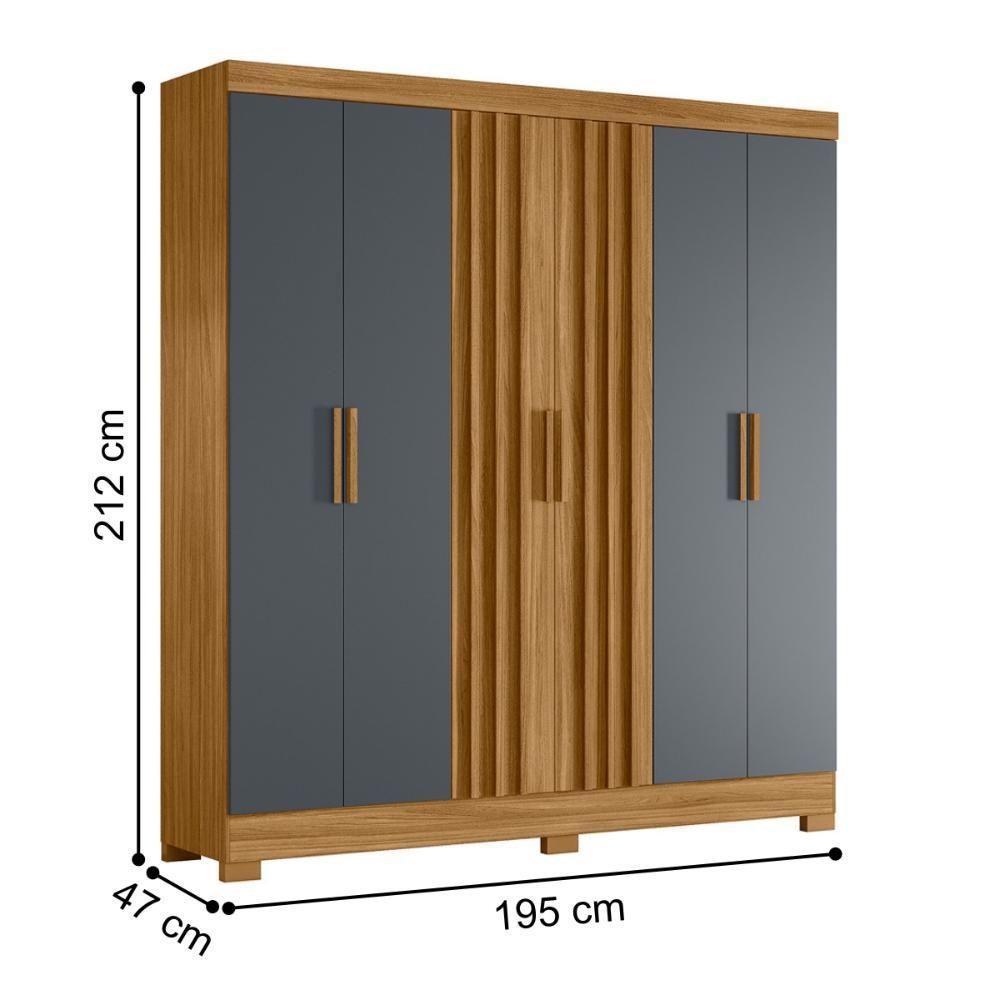 Roupeiro Ripado 6 Portas Cairo Freijó Cinza - 2