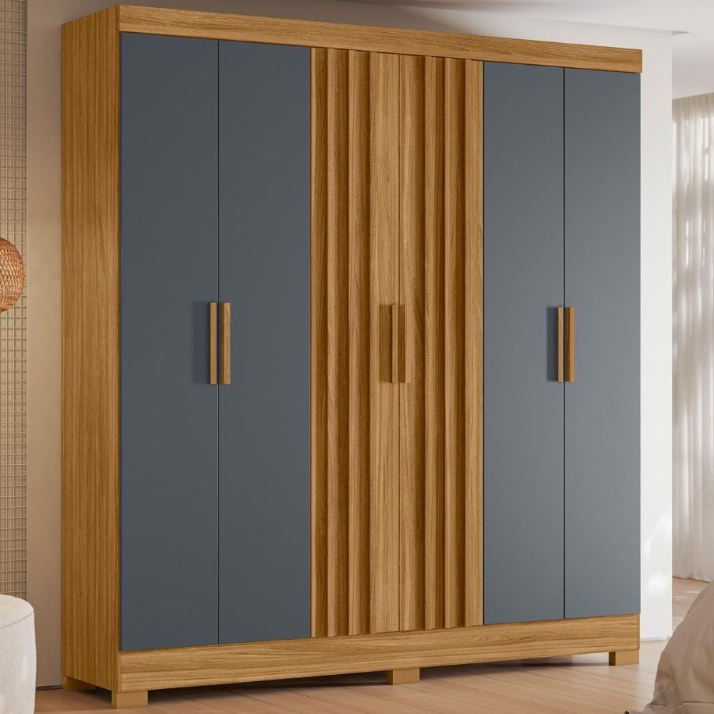 Roupeiro Ripado 6 Portas Cairo Freijó Cinza - 4