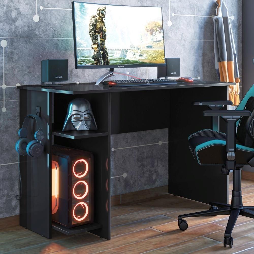 Mesa Gamer Com Suporte De Fone Zalie Preto - 1