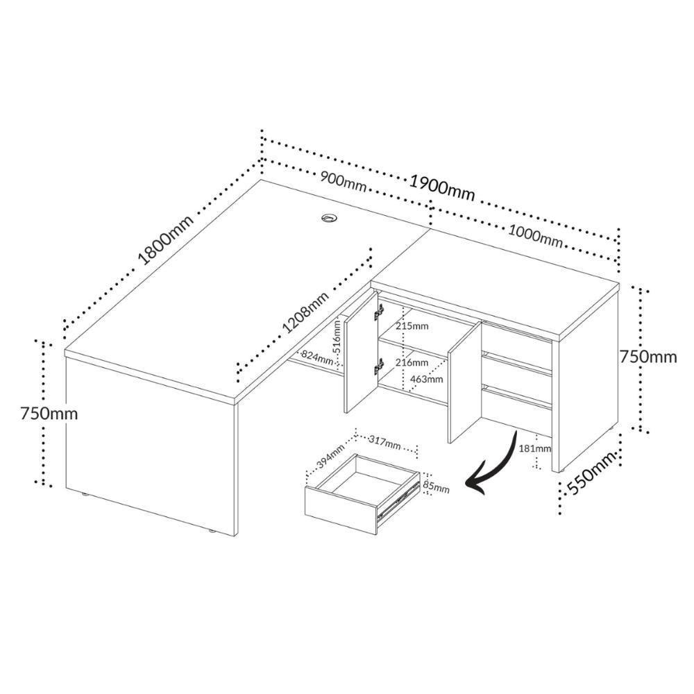 Mesa Em L Para Escritório México Freijó Branco - 3