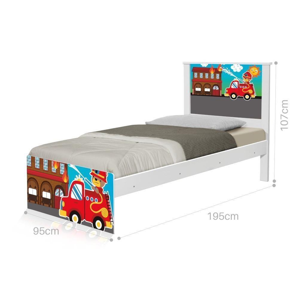 Cama Solteiro Adesivada Bombeiro Com Colchão - 1