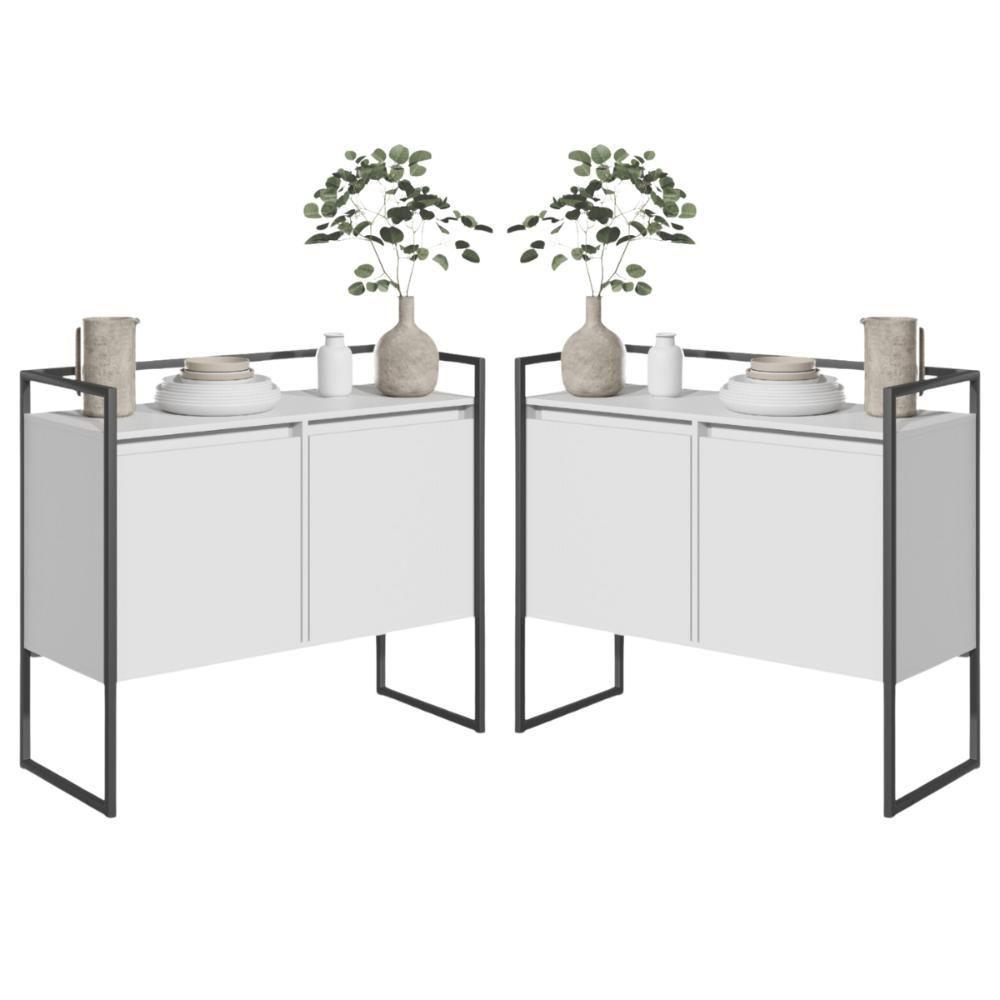 Conjunto Buffet Aparador Industrial 2 Portas Branco Preto - 1