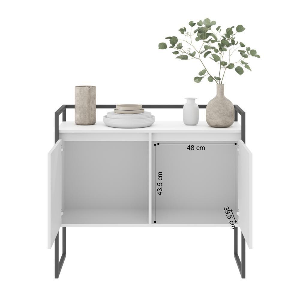 Conjunto Buffet Aparador Industrial 2 Portas Branco Preto - 3
