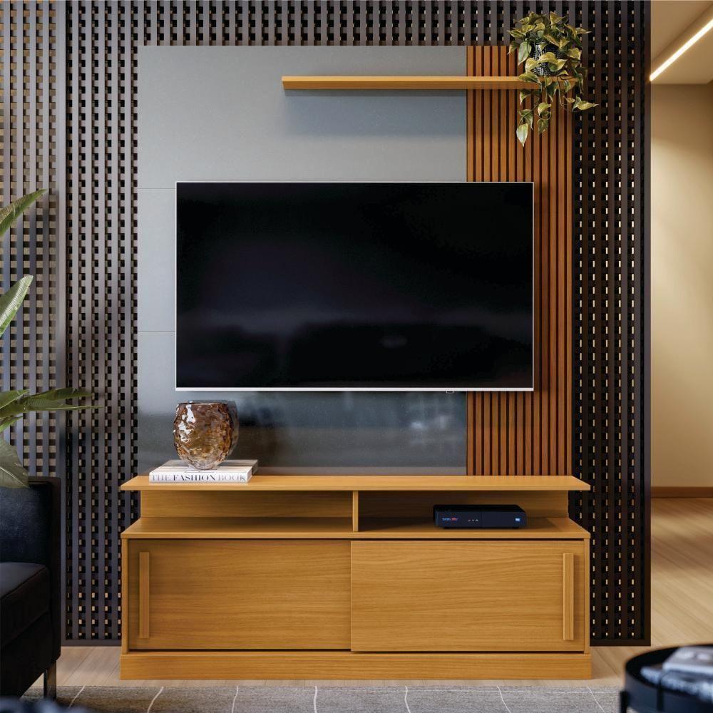 Home Para Tv Com Prateleira Ibirapuera Tauari Ripado Cinza Perolizado - 1