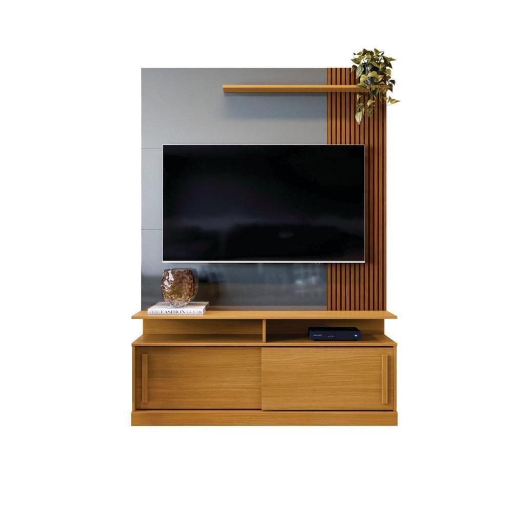 Home Para Tv Com Prateleira Ibirapuera Tauari Ripado Cinza Perolizado - 3