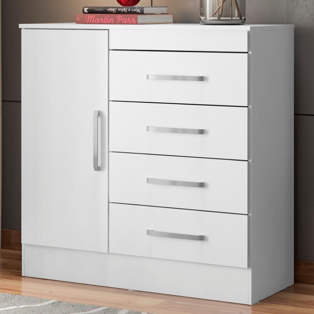 Cômoda Haley 1 Porta 4 Gavetas Branco Rosa - 2