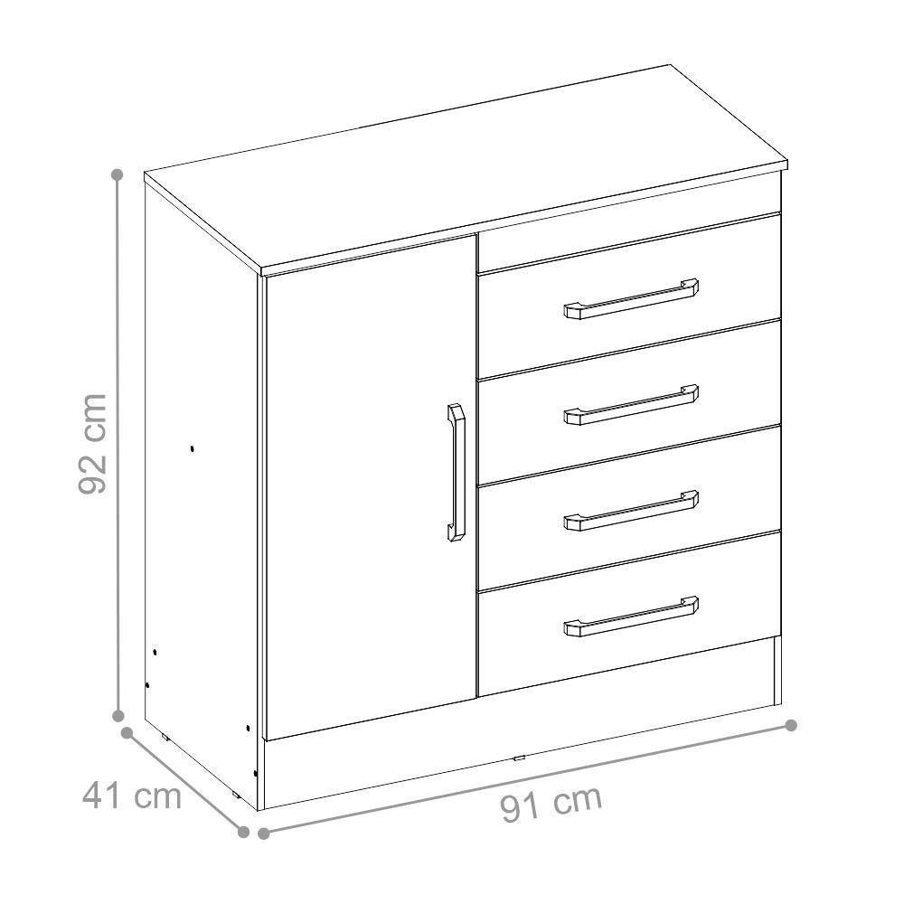 Cômoda Haley 1 Porta 4 Gavetas Branco Rosa - 3