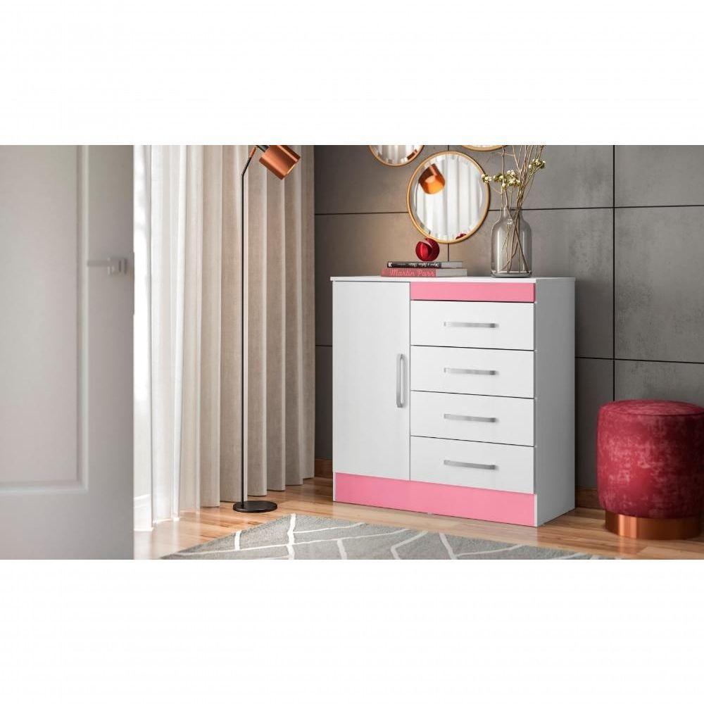 Cômoda Haley 1 Porta 4 Gavetas Branco Rosa - 5