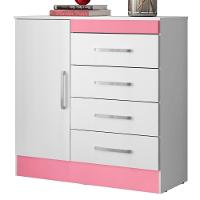 Cômoda Haley 1 Porta 4 Gavetas Branco Rosa