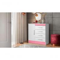 Cômoda Haley 1 Porta 4 Gavetas Branco Rosa - 5