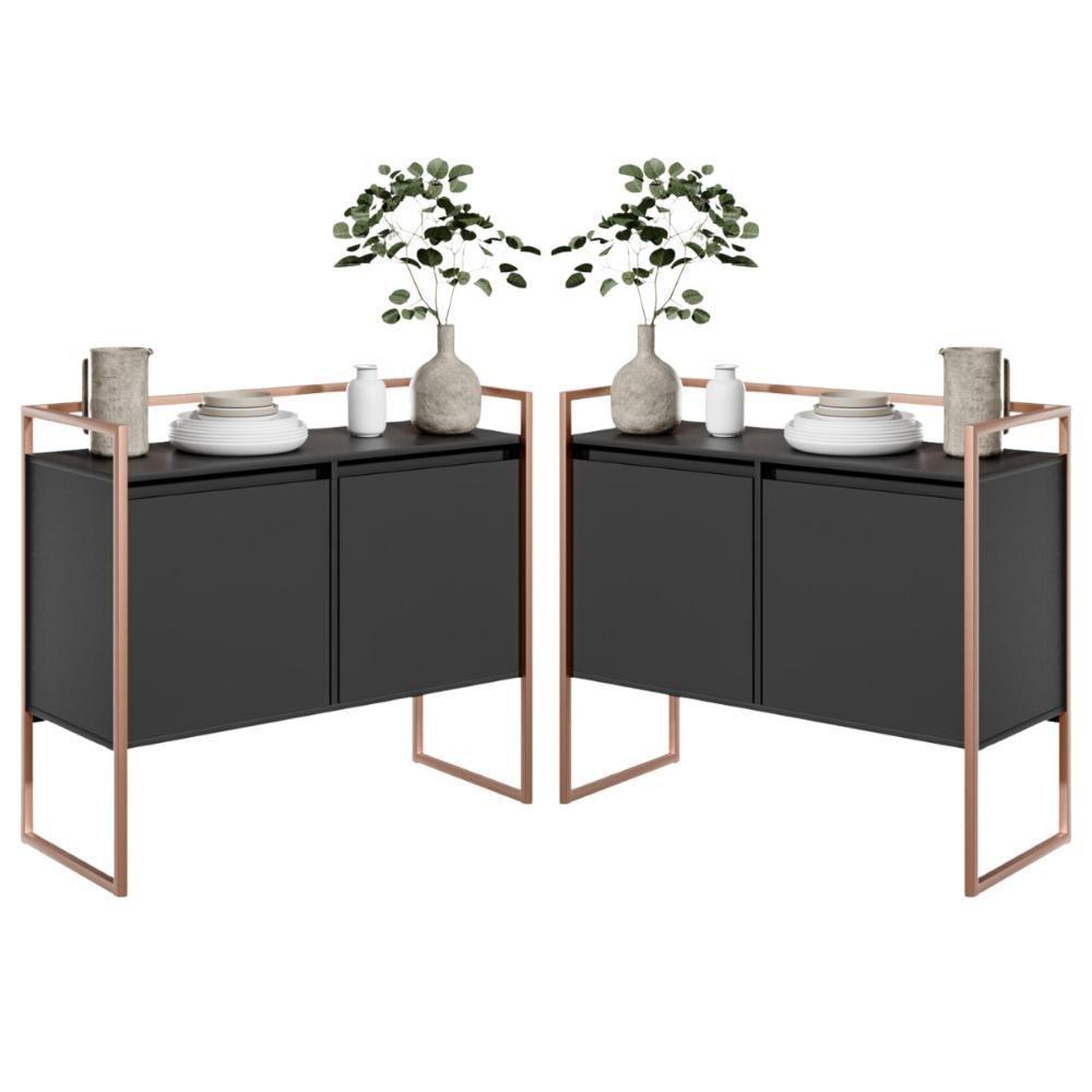 Conjunto Buffet Aparador Industrial 2 Portas Preto Cobre - 1