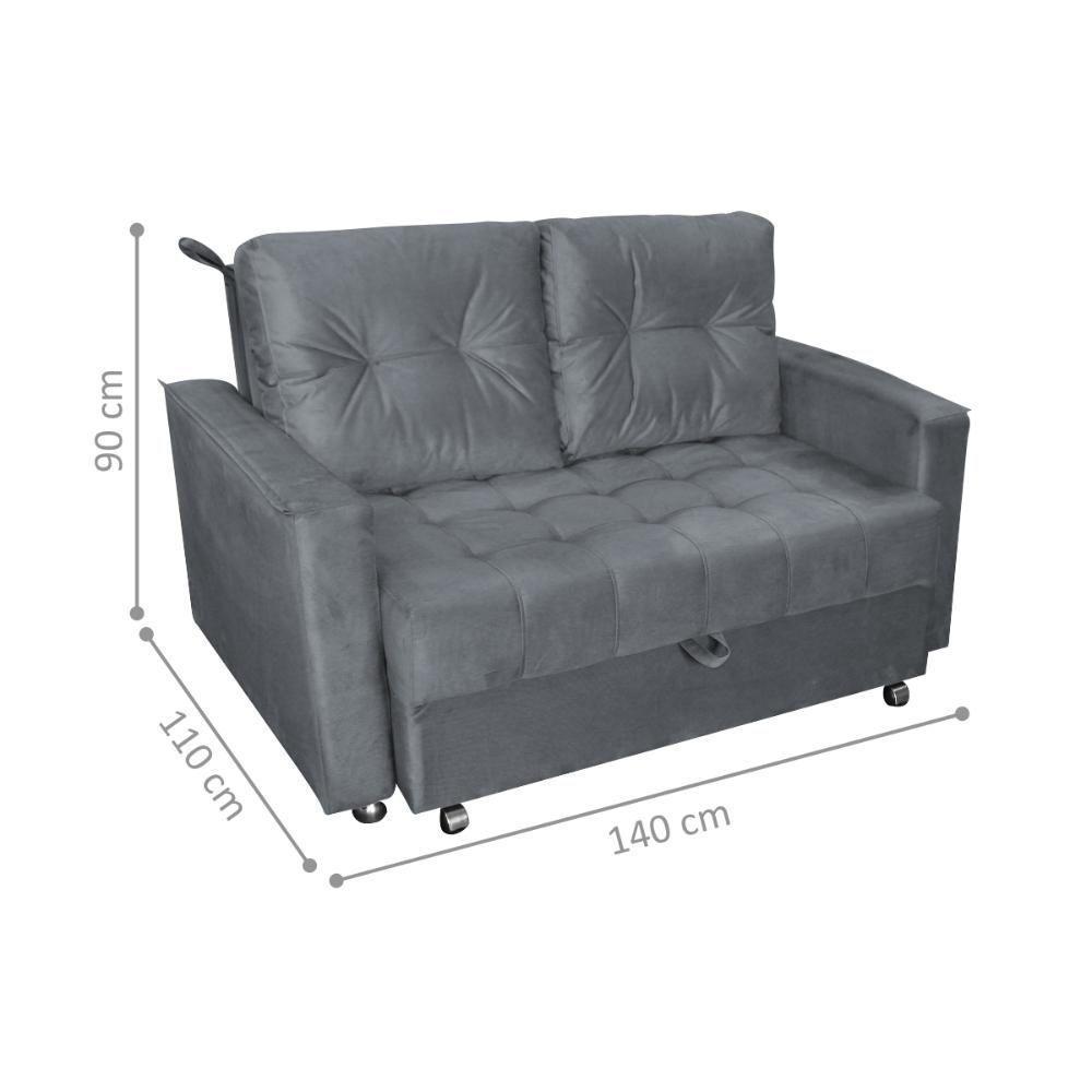 Sofá Cama 2 Lugares Duleek Veludo Chumbo - 2