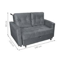 Sofá Cama 2 Lugares Duleek Veludo Chumbo - 2
