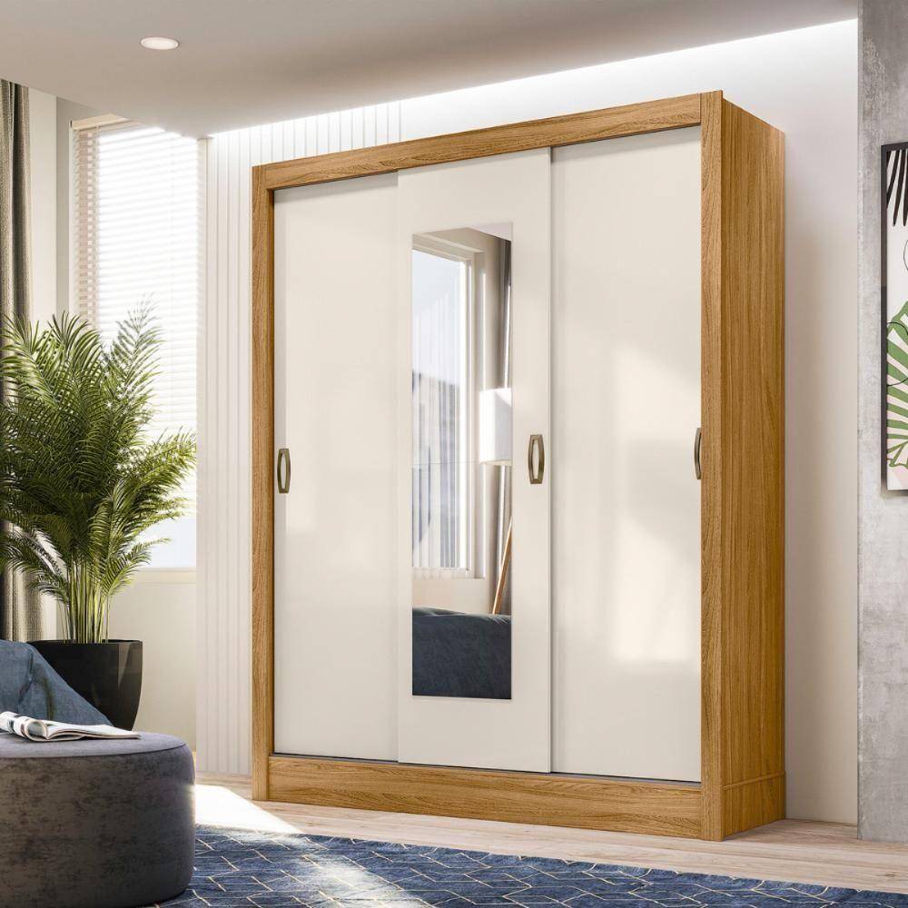 Roupeiro 3 Portas Com Espelho Genebra Freijó Off White - 4