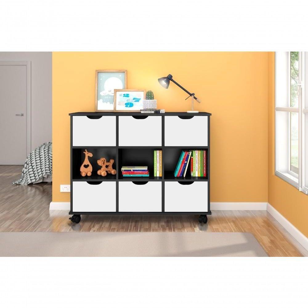 Nicho Organizador Com Rodinhas Portland Preto Com Gavetas Brancas - 3