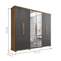 Roupeiro 6 Portas Bérgamo Cinamomo Grafite Com Espelho - 2