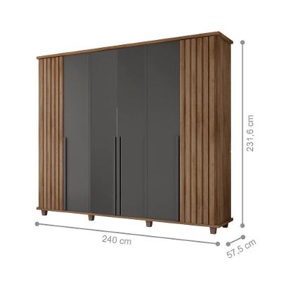 Guarda Roupa Casal Potenza 6 Portas 3 Gavetas Cinamomo Grafite MDP-MDF