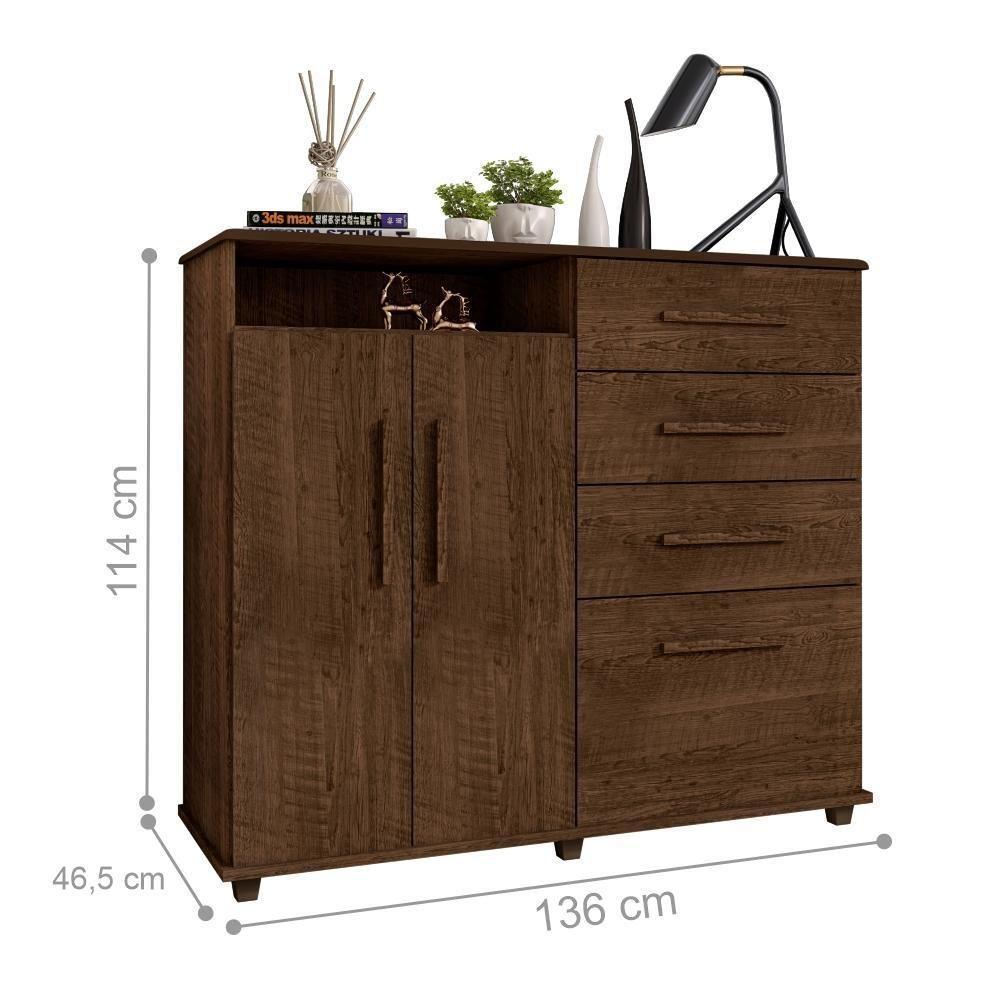 Cômoda Com 4 Gavetas 2 Portas Nugel Malbec - 2