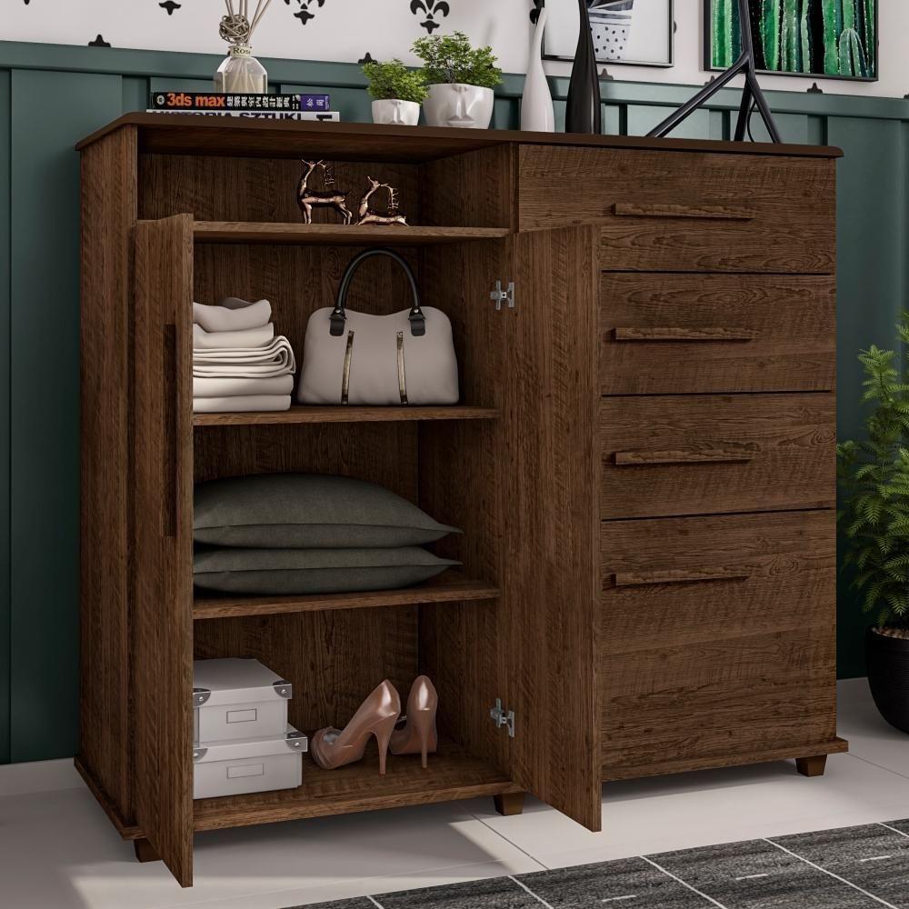 Cômoda Com 4 Gavetas 2 Portas Nugel Malbec - 3