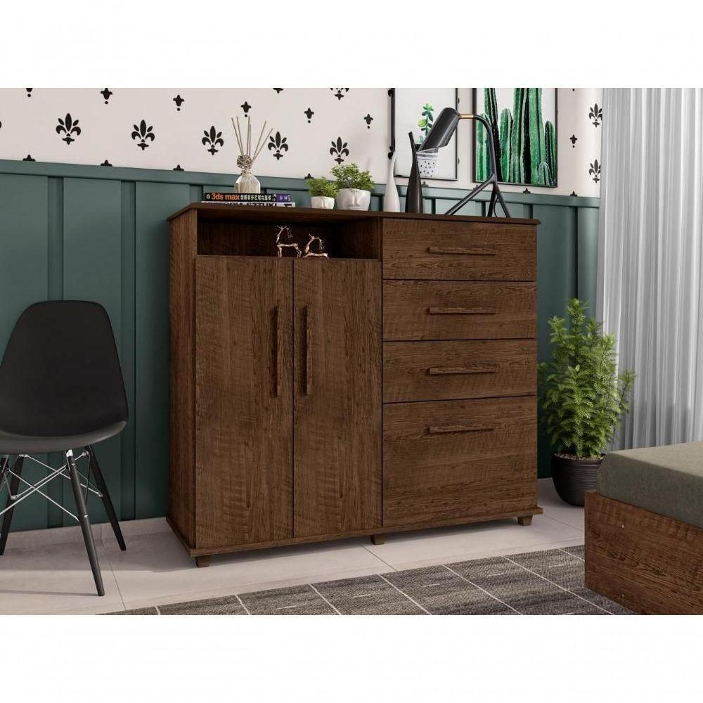 Cômoda Com 4 Gavetas 2 Portas Nugel Malbec - 5