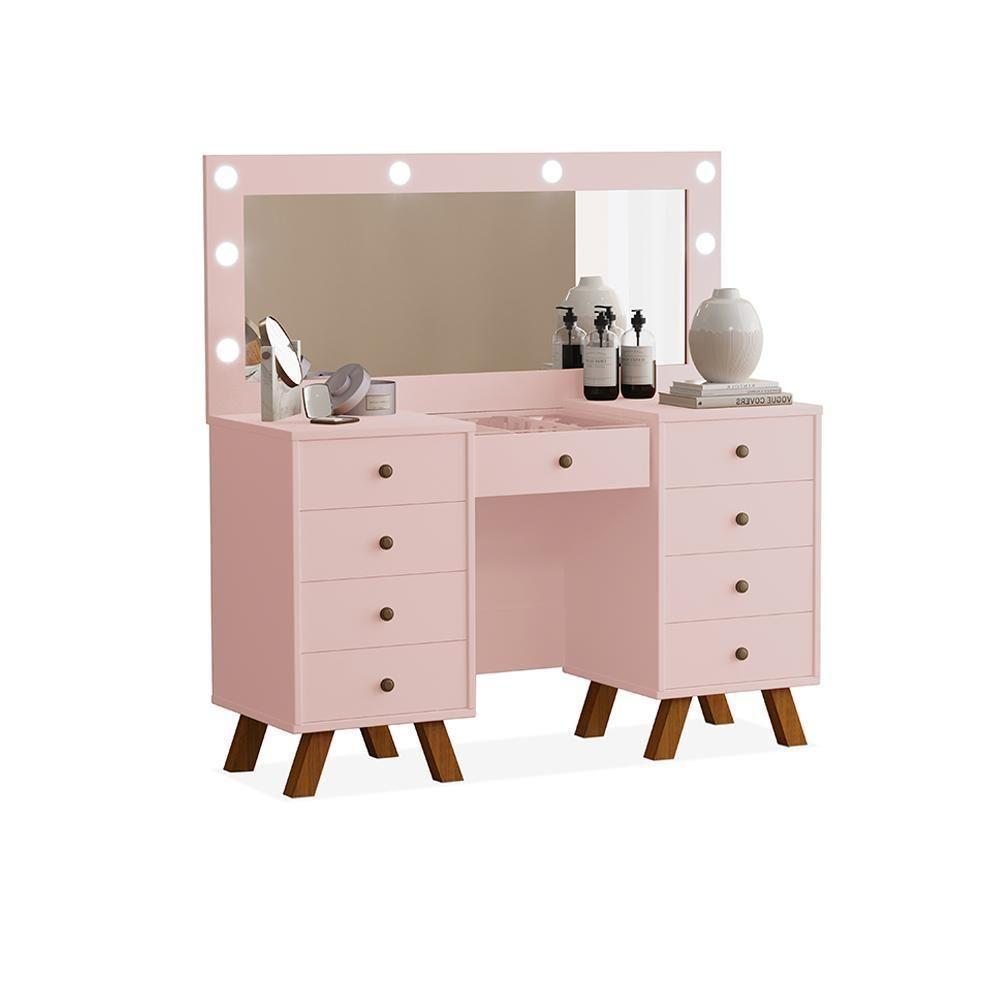 Penteadeira Com Espelho E Led Ronda Rosê - 1
