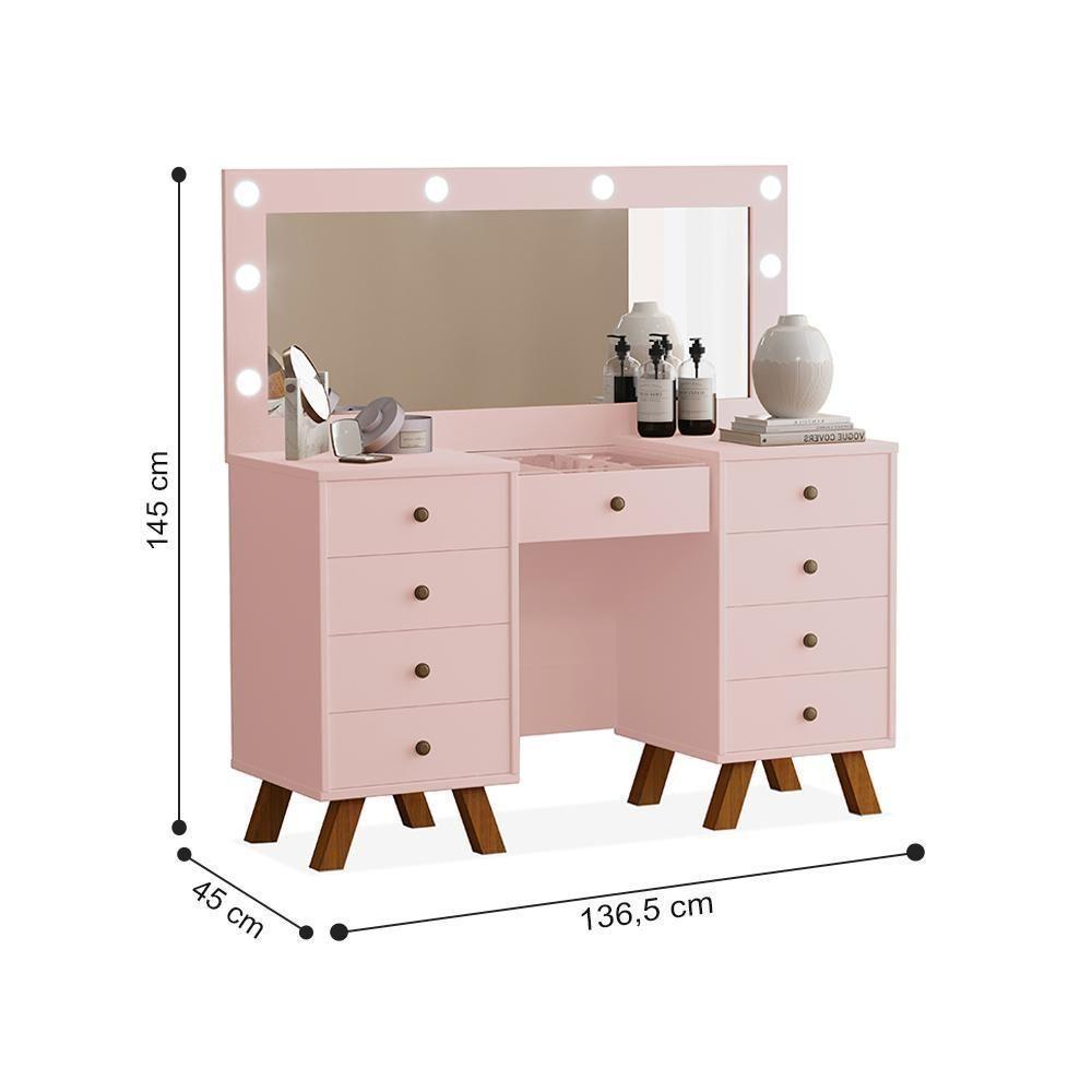 Penteadeira Com Espelho E Led Ronda Rosê - 2