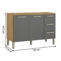 Balcão 2 Portas 3 Gavetas 1200 Ametista Freijo Gris - 3