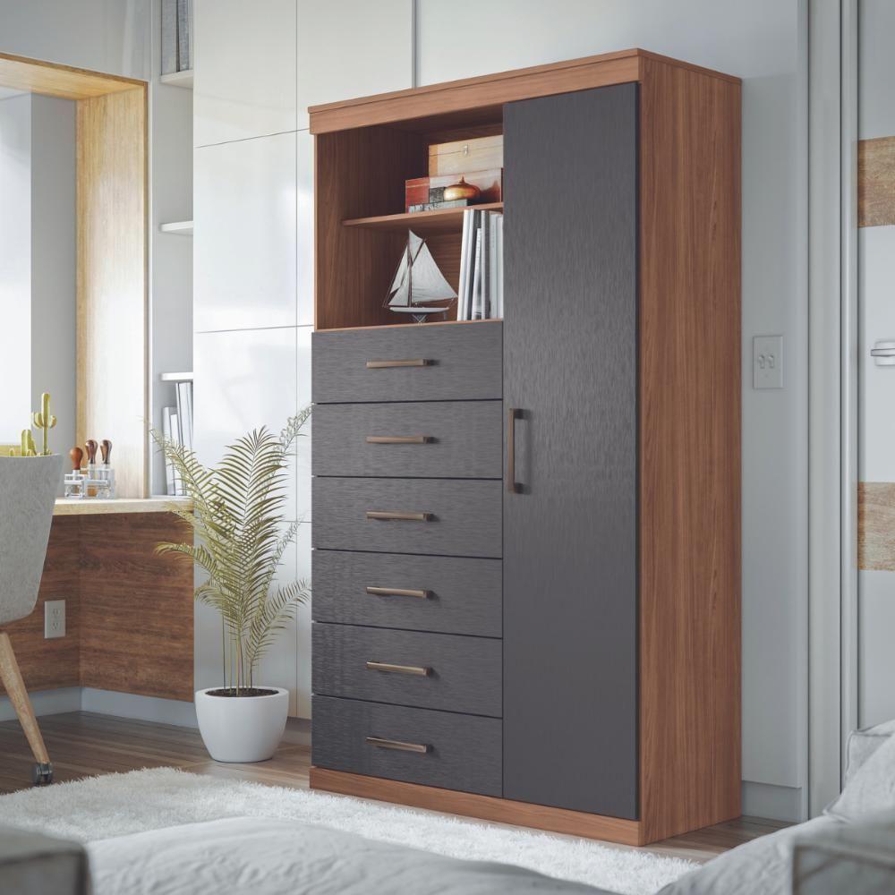 Cômoda Multiuso 6 Gavetas 1 Porta Suzhou Jatobá Grafite - 2