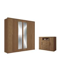Kit Guarda Roupa 6 Portas Espelho E Cômoda Jack Jatoba - 1