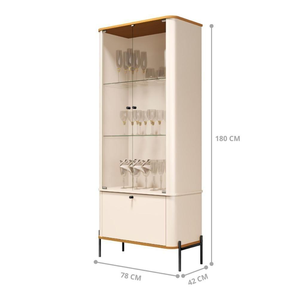 Conjunto Buffet E Cristaleira Rouxinol Off White Nature Preto - 2