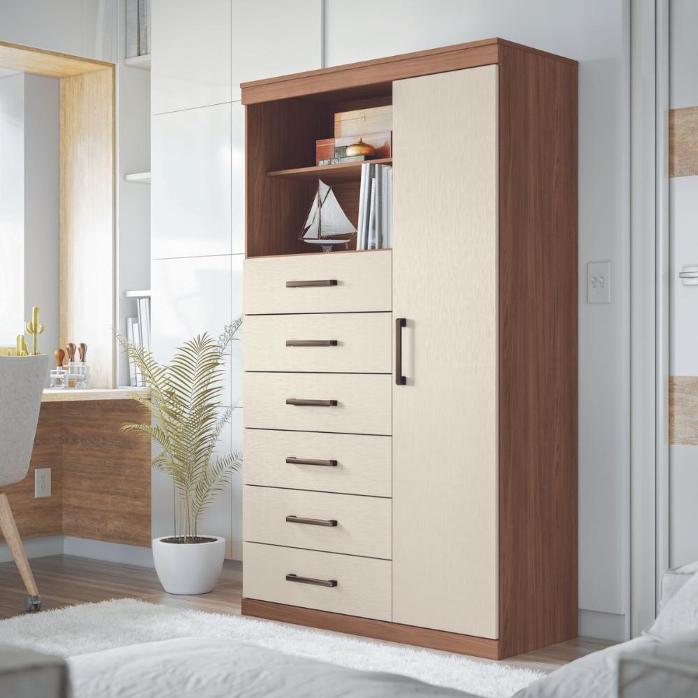 Cômoda Multiuso 6 Gavetas 1 Porta Suzhou Jatobá Areia - 4