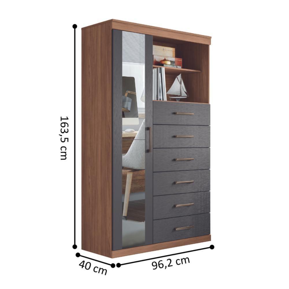 Cômoda Espelhada 6 Gavetas 1 Porta Suzhou Jatobá Grafite - 2