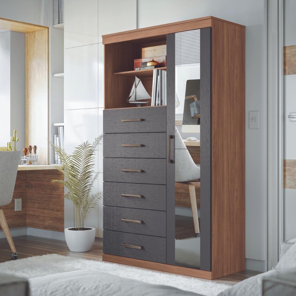 Cômoda Espelhada 6 Gavetas 1 Porta Suzhou Jatobá Grafite - 4