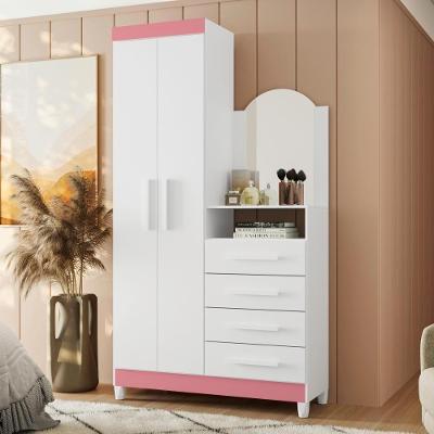 Cômoda Giorgia 4 Gavetas em MDF com Espelho Branco Rosa Titanium Azul para Quarto