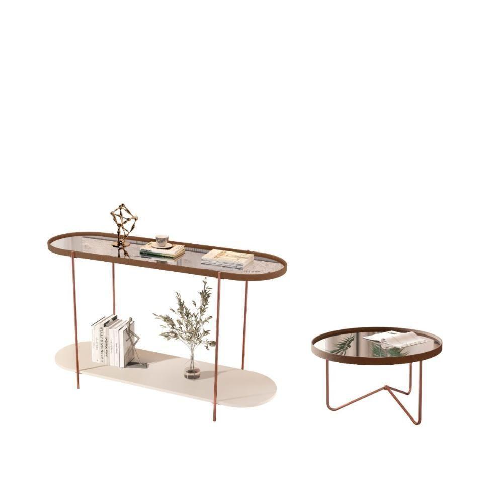 Conjunto Mesa E Aparador Salamanca Castanho Bronze - 1