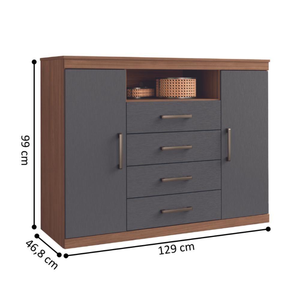 Comôda 4 Gavetas 2 Portas Londres Jatobá Grafite - 2