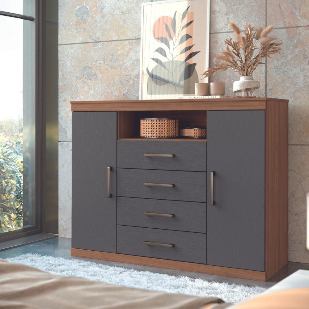 Comôda 4 Gavetas 2 Portas Londres Jatobá Grafite - 4