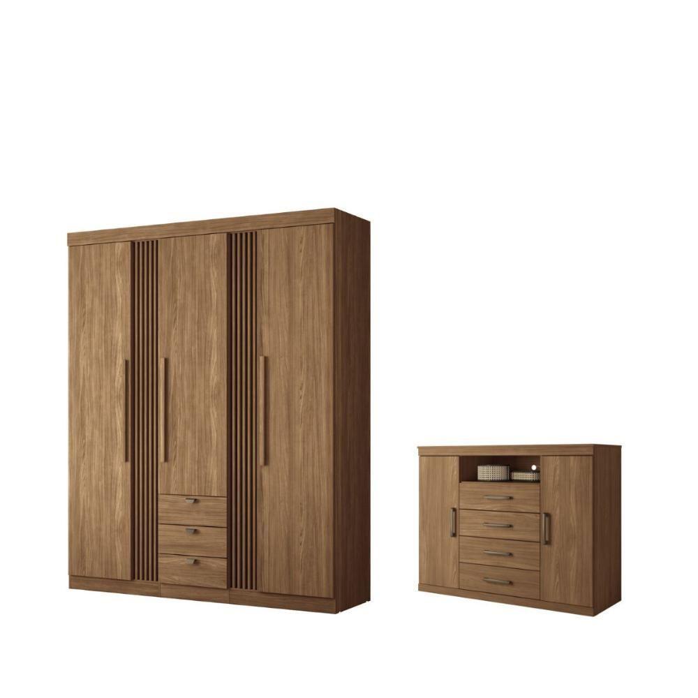Kit Guarda Roupa E Cômoda Denver Jatoba - 1