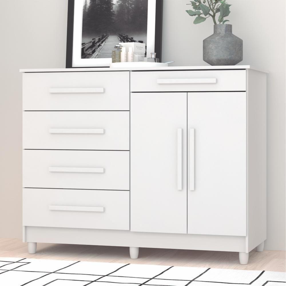 Cômoda Muskogee 5 Gavetas 2 Portas Branco - 1