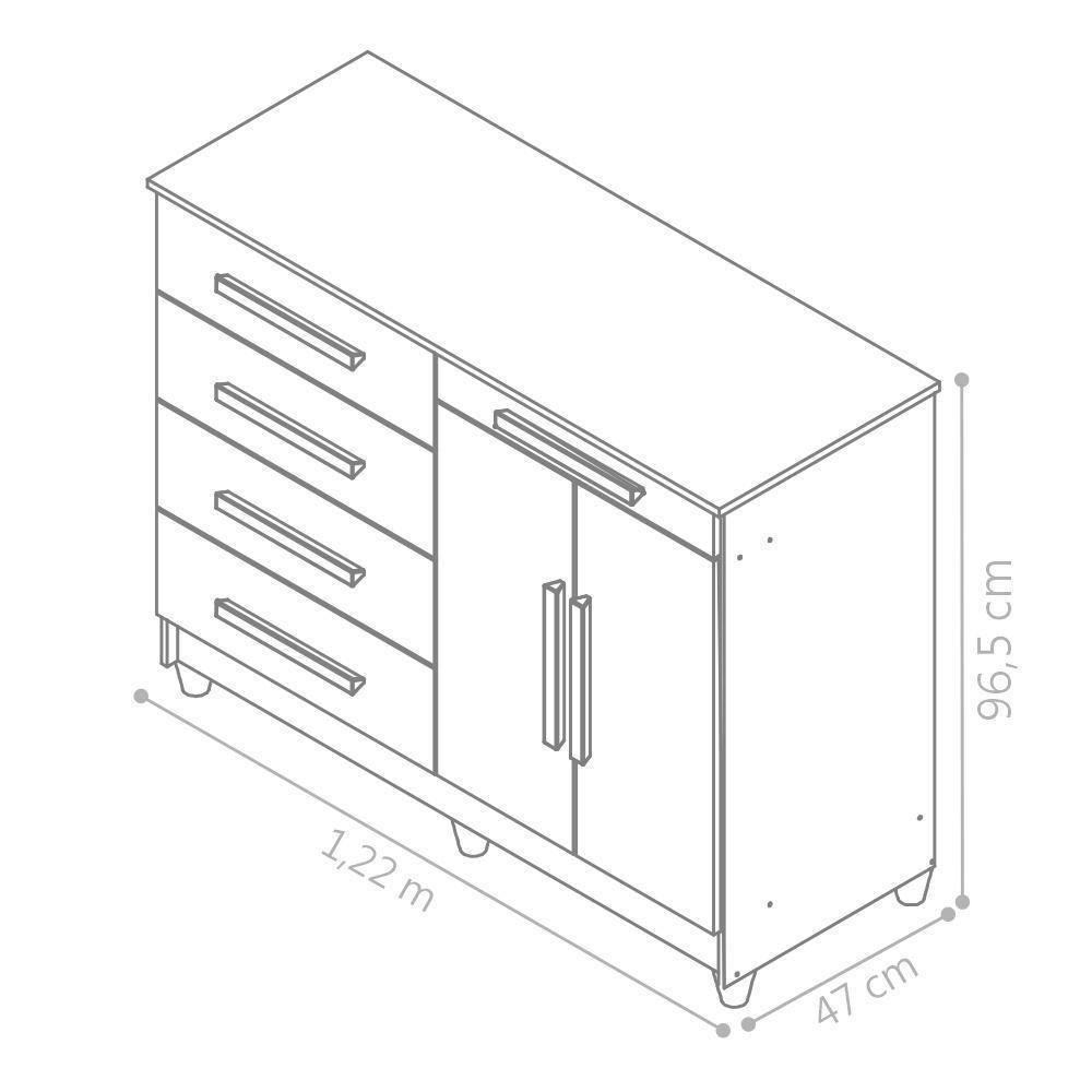 Cômoda Muskogee 5 Gavetas 2 Portas Branco - 3