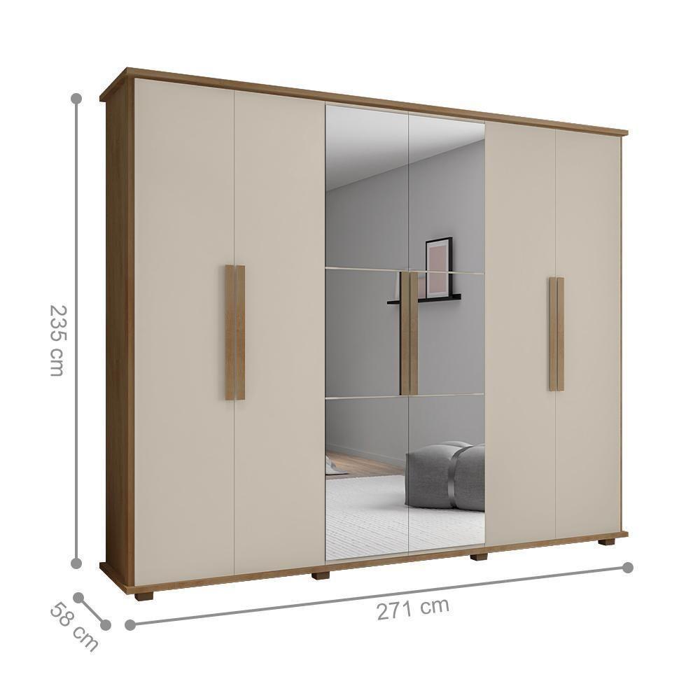 Roupeiro 6 Portas Bérgamo Cinamomo Off White Com Espelho - 2