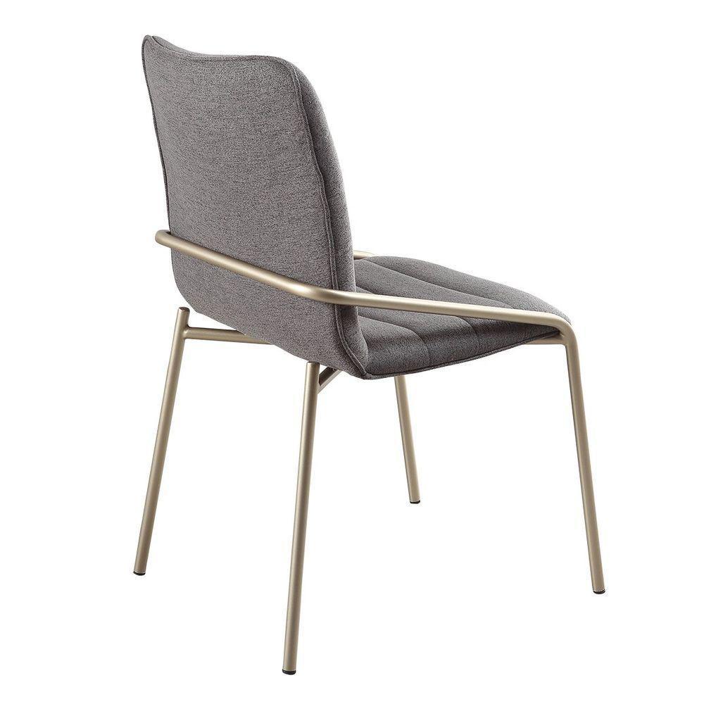 Cadeira Estofada Com Base Em Aço Carbono Pintura Automotiva – Suzy Exclusiva Linho Chumbo - Champanhe Automotivo - 4