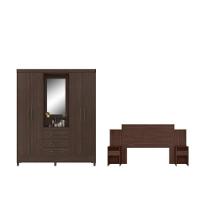 Conjunto Guarda Roupa 4 Portas E Cabeceira Elite Cafe Touch - 3