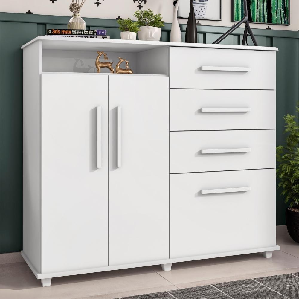 Cômoda Com 4 Gavetas 2 Portas Nugel Branco - 1