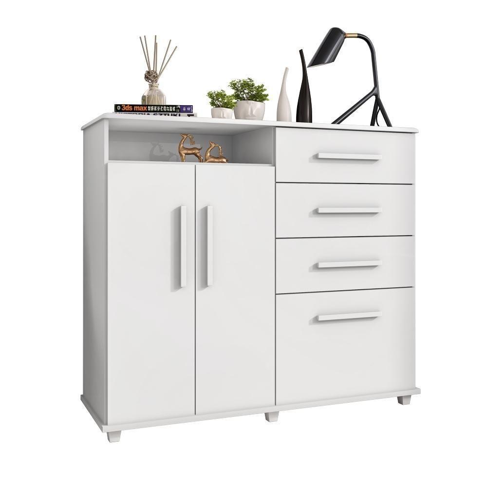 Cômoda Com 4 Gavetas 2 Portas Nugel Branco - 4