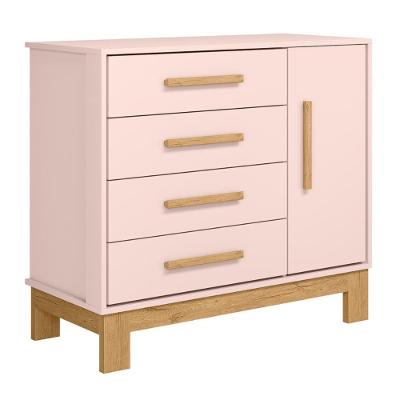 Cômoda Infantil Cartagena 4 Gavetas em MDP com Puxador Estrela Plástico Rosa Acetinado